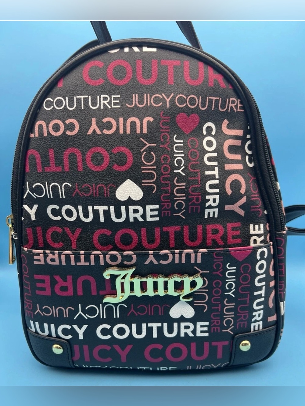 JUICY COUTURE Medium Size Backpack Black Pink Faux Leather without pouch NWOT